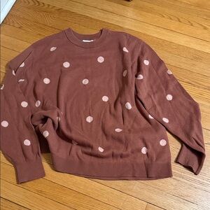 Ava & Viv Women's Long Sleeve Cowl Neck Sweater in pink with white polka dots 2x